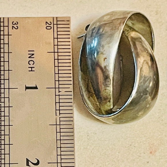 VTG STERLING SILVER Swirl Hoop  Big Stud Earrings - Picture 6 of 6